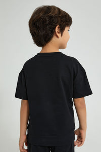 Redtag-Black-Oversized-T-Shirt-Graphic-Prints-Boys-2 to 8 Years