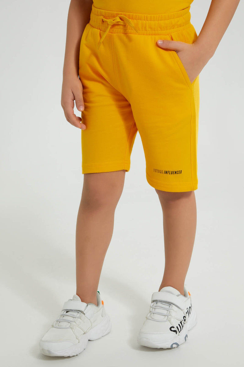 Redtag-Yellow-Elasticated-Waist-Shorts-Active-Shorts-Boys-2 to 8 Years