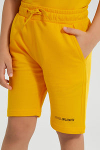 Redtag-Yellow-Elasticated-Waist-Shorts-Active-Shorts-Boys-2 to 8 Years