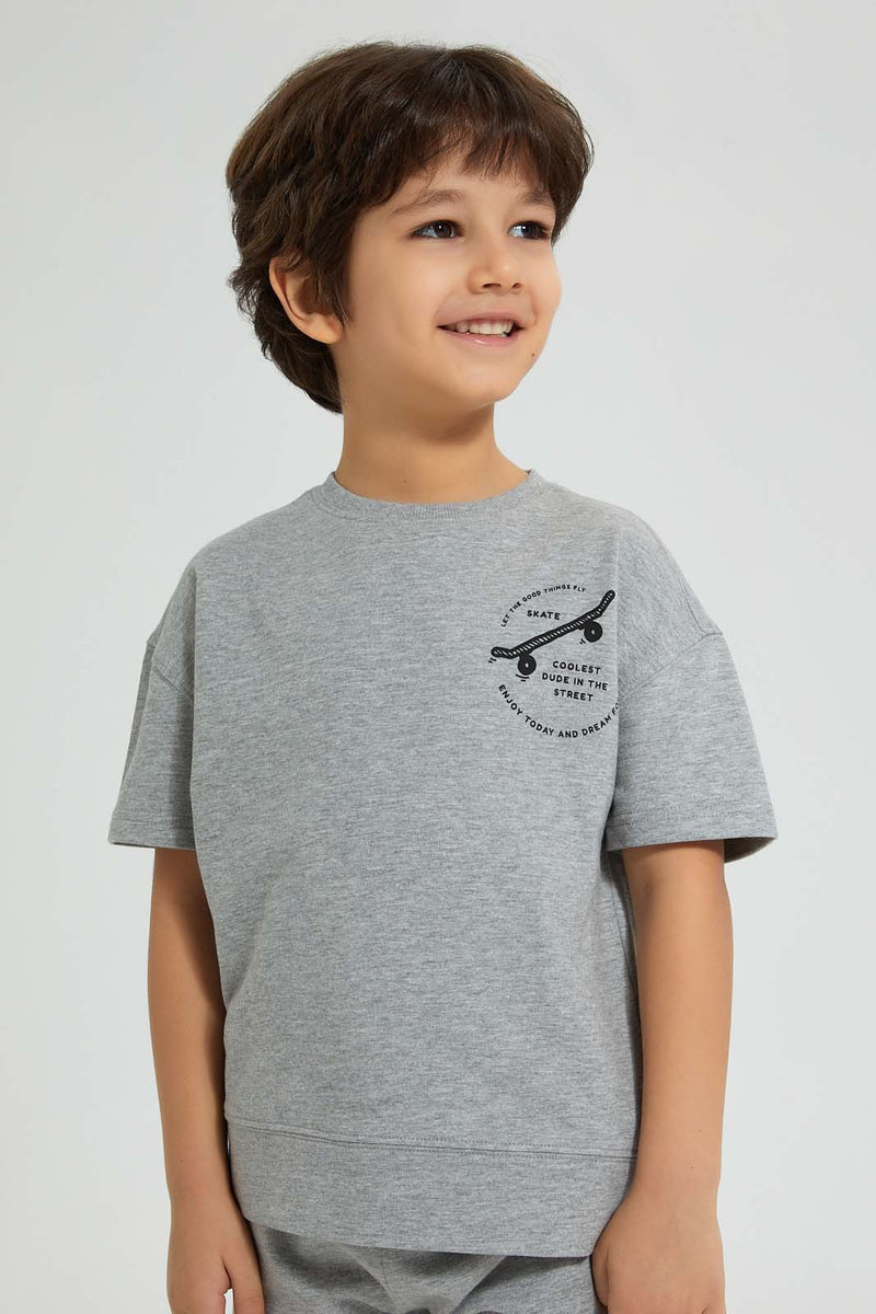 Redtag-Grey-Marl-Oversized-T-Shirt-Graphic-Prints-Boys-2 to 8 Years