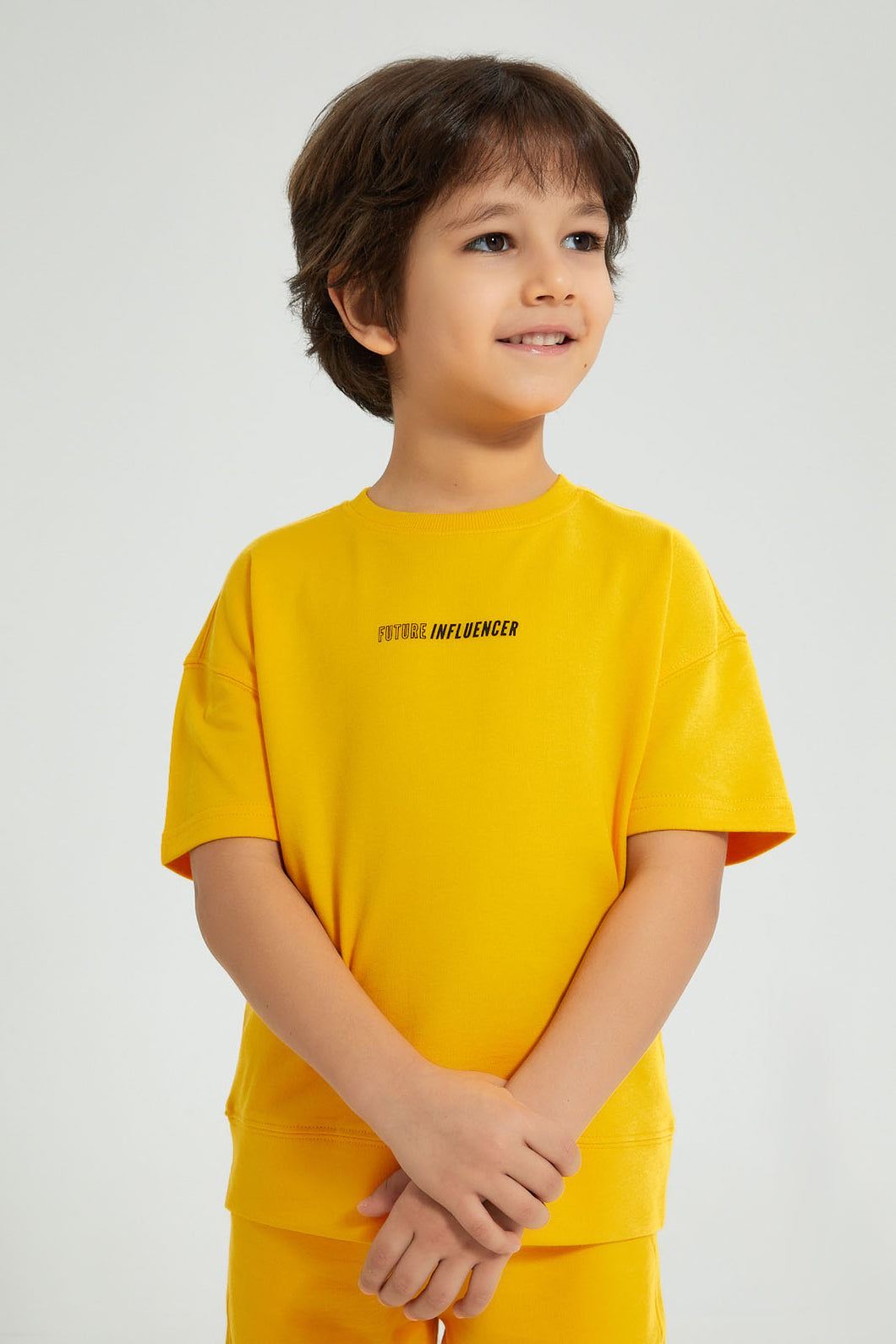 Redtag-Yellow-Oversized-T-Shirt-Graphic-Prints-Boys-2 to 8 Years