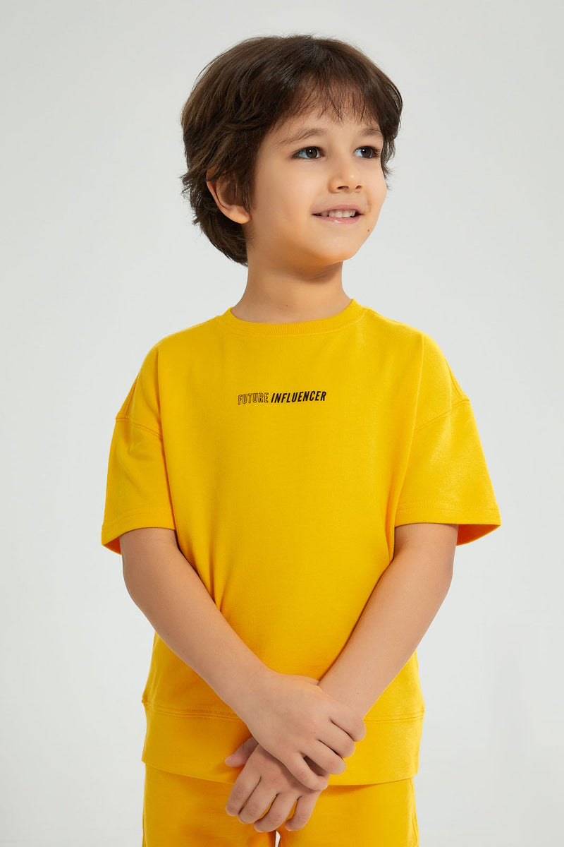 Redtag-Yellow-Oversized-T-Shirt-Graphic-Prints-Boys-2 to 8 Years