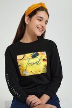 تنزيل الصورة على معرض الصور، Redtag-Black-Photographic-Highneck-Brushed-Sweatshirt-Sweatshirts-Senior-Girls-9 to 14 Years
