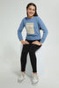 Redtag-Blue-Photographic-Highneck-Brushed-Sweatshirt-Sweatshirts-Senior-Girls-9 to 14 Years