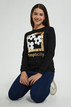 Load image into Gallery viewer, Redtag-Black-L/S-Girly-Print-T-Shirt-Long-Sleeves-Senior-Girls-9 to 14 Years
