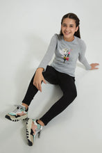 Load image into Gallery viewer, Redtag-Mid-Grey-L/S-Floral-Graphic-T-Shirt-Long-Sleeves-Senior-Girls-9 to 14 Years
