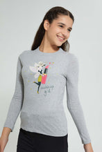 Load image into Gallery viewer, Redtag-Mid-Grey-L/S-Floral-Graphic-T-Shirt-Long-Sleeves-Senior-Girls-9 to 14 Years
