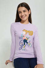 Load image into Gallery viewer, Redtag-Purple-L/S-Girly-Print-T-Shirt-Long-Sleeves-Senior-Girls-9 to 14 Years
