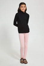 Load image into Gallery viewer, Redtag-Black-Highneck-Rib-Top-Long-Sleeves-Senior-Girls-9 to 14 Years
