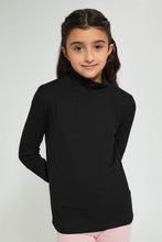 Load image into Gallery viewer, Redtag-Black-Highneck-Rib-Top-Long-Sleeves-Senior-Girls-9 to 14 Years
