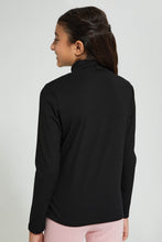 Load image into Gallery viewer, Redtag-Black-Highneck-Rib-Top-Long-Sleeves-Senior-Girls-9 to 14 Years
