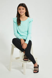 Mint Ruffled Ribbed Top