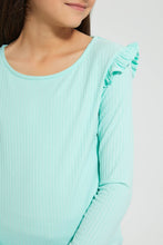 Load image into Gallery viewer, Mint Ruffled Ribbed Top
