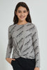 Redtag-Long-Sleeve-Front-Knot-Jacquard-Top-All-Over-Prints-Senior-Girls-9 to 14 Years