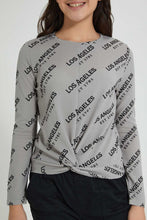 Load image into Gallery viewer, Redtag-Long-Sleeve-Front-Knot-Jacquard-Top-All-Over-Prints-Senior-Girls-9 to 14 Years
