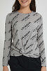 Redtag-Long-Sleeve-Front-Knot-Jacquard-Top-All-Over-Prints-Senior-Girls-9 to 14 Years