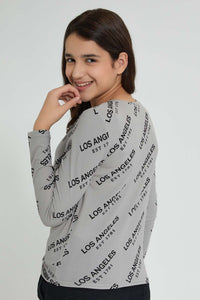 Redtag-Long-Sleeve-Front-Knot-Jacquard-Top-All-Over-Prints-Senior-Girls-9 to 14 Years