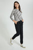 Redtag-Long-Sleeve-Front-Knot-Jacquard-Top-All-Over-Prints-Senior-Girls-9 to 14 Years