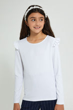 Load image into Gallery viewer, Redtag-White-Ruffled-Rib-Top-Long-Sleeves-Senior-Girls-9 to 14 Years
