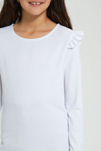 Load image into Gallery viewer, Redtag-White-Ruffled-Rib-Top-Long-Sleeves-Senior-Girls-9 to 14 Years
