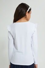 Load image into Gallery viewer, Redtag-White-Ruffled-Rib-Top-Long-Sleeves-Senior-Girls-9 to 14 Years
