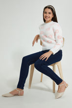 تنزيل الصورة على معرض الصور، Redtag-White/Pink-Heart-Pullover-Jumpers-Senior-Girls-9 to 14 Years
