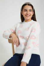 تنزيل الصورة على معرض الصور، Redtag-White/Pink-Heart-Pullover-Jumpers-Senior-Girls-9 to 14 Years
