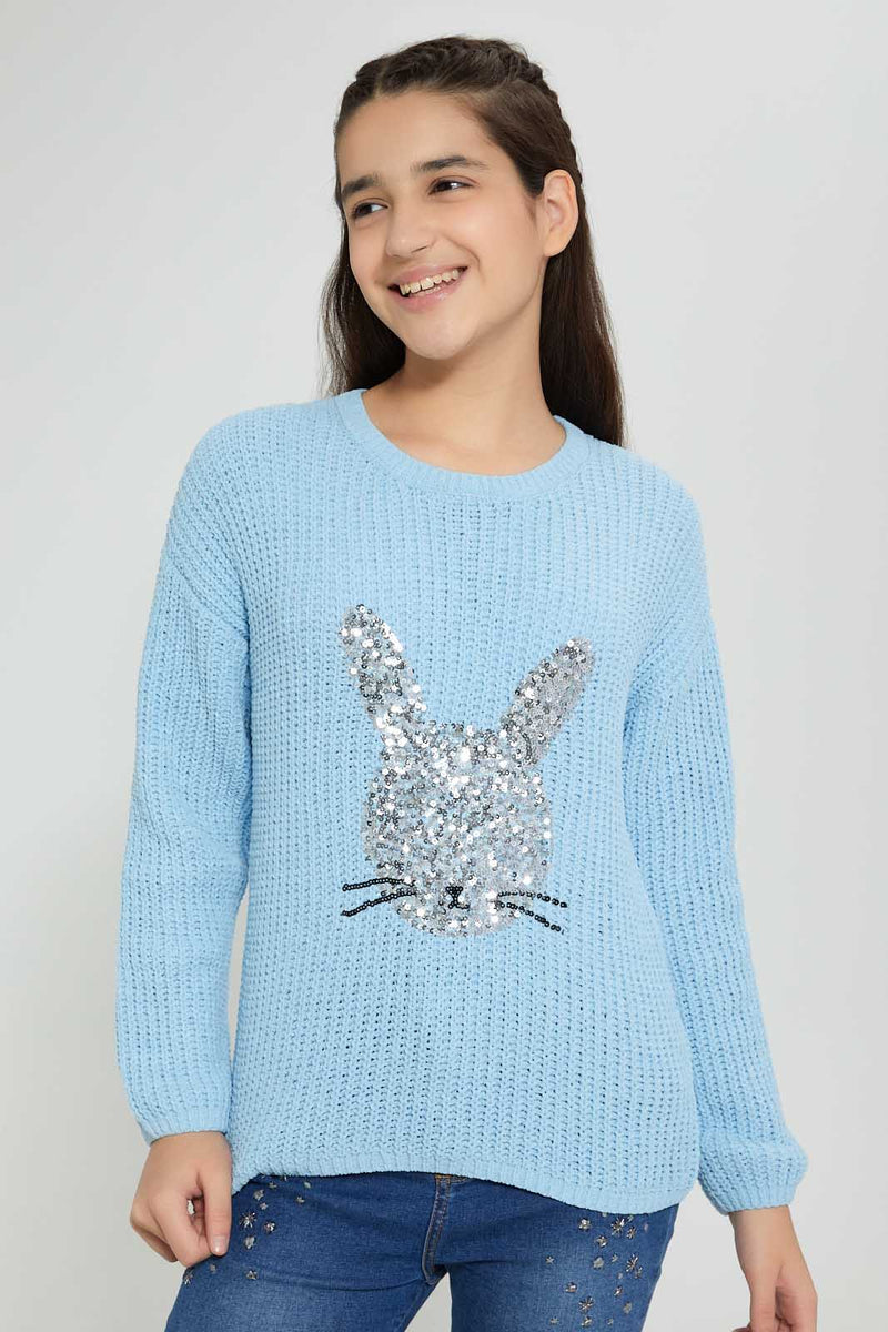 Redtag-Lt-Blue-Sequin-Pullover-Jumpers-Senior-Girls-9 to 14 Years