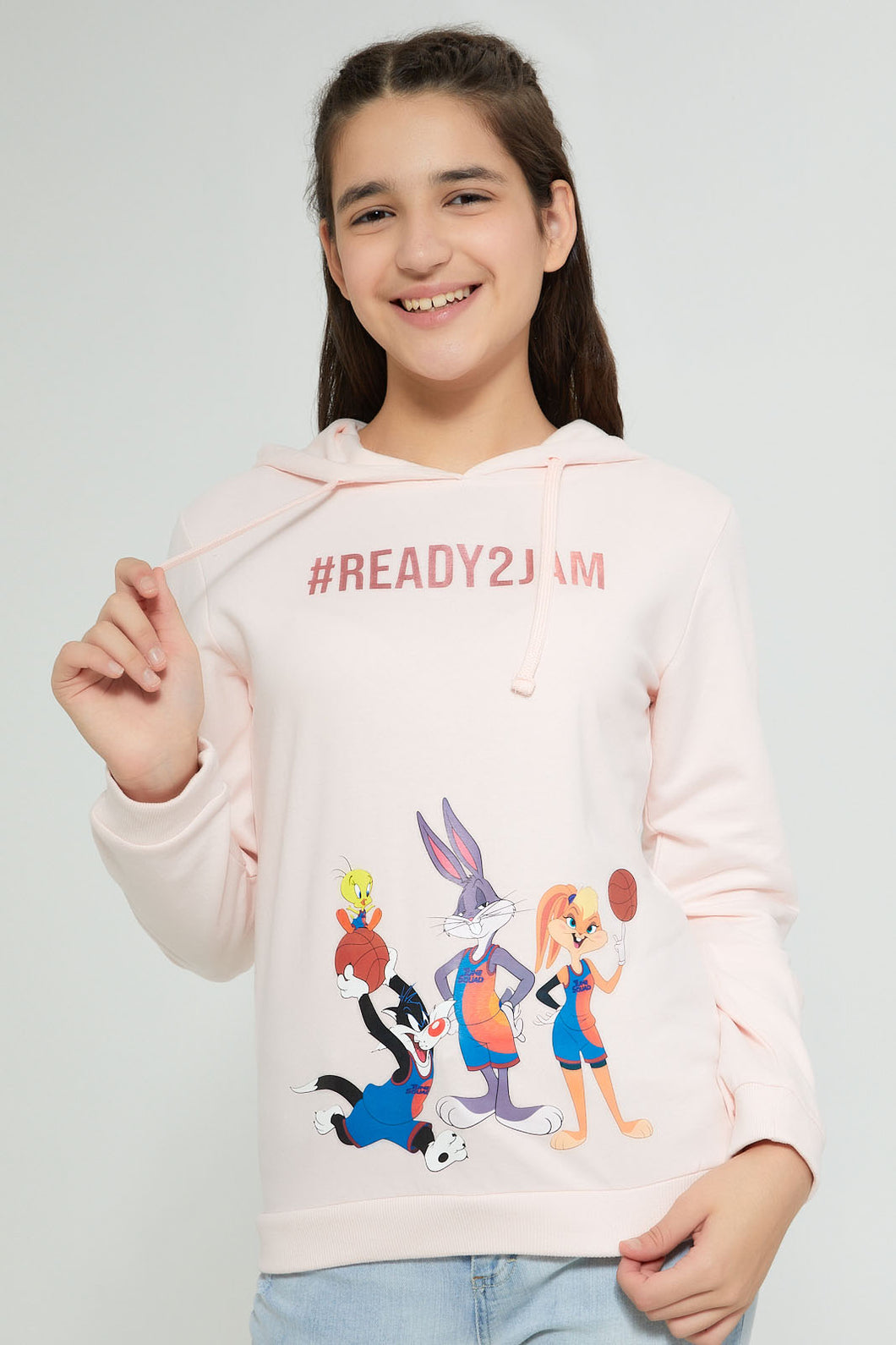 Redtag-Pink-Looney-Tunes-Hooded-Sweatshirt-Sweatshirts-Senior-Girls-9 to 14 Years