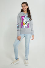 Load image into Gallery viewer, Redtag-Grey-Melange-Daisy-Duck-Hooded-Sweatshirt-Sweatshirts-Senior-Girls-9 to 14 Years
