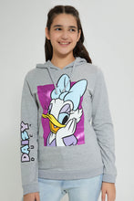 Load image into Gallery viewer, Redtag-Grey-Melange-Daisy-Duck-Hooded-Sweatshirt-Sweatshirts-Senior-Girls-9 to 14 Years
