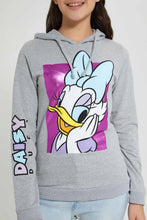 Load image into Gallery viewer, Redtag-Grey-Melange-Daisy-Duck-Hooded-Sweatshirt-Sweatshirts-Senior-Girls-9 to 14 Years
