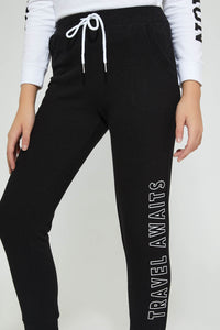 Redtag-Black-Brushed-Jogger-Pant-With-Print-Cargo-Pants-Senior-Girls-9 to 14 Years