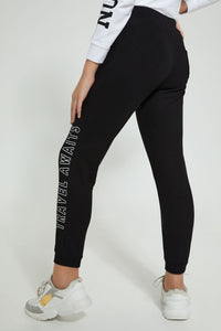 Redtag-Black-Brushed-Jogger-Pant-With-Print-Cargo-Pants-Senior-Girls-9 to 14 Years