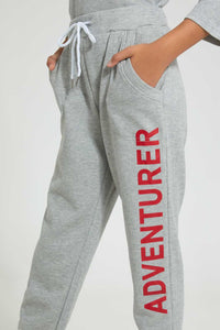 Redtag-Grey-Melange-Brsuhed-Jogger-Pant-With-Print-Cargo-Pants-Senior-Girls-9 to 14 Years