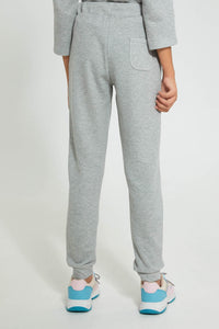Redtag-Grey-Melange-Brsuhed-Jogger-Pant-With-Print-Cargo-Pants-Senior-Girls-9 to 14 Years
