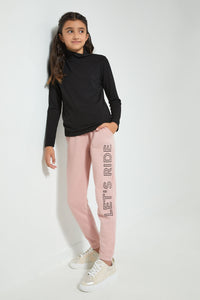 Redtag-Pink-Brushed-Jogger-Pant-With-Print-Cargo-Pants-Senior-Girls-9 to 14 Years
