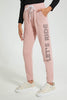 Redtag-Pink-Brushed-Jogger-Pant-With-Print-Cargo-Pants-Senior-Girls-9 to 14 Years
