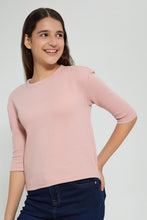 Load image into Gallery viewer, Redtag-Pink-3/4-Sleeve-Jacquard-Top-Plain-Senior-Girls-9 to 14 Years
