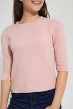 Load image into Gallery viewer, Redtag-Pink-3/4-Sleeve-Jacquard-Top-Plain-Senior-Girls-9 to 14 Years
