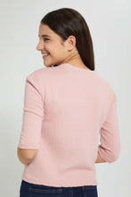 Load image into Gallery viewer, Redtag-Pink-3/4-Sleeve-Jacquard-Top-Plain-Senior-Girls-9 to 14 Years
