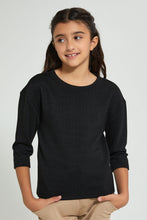 Load image into Gallery viewer, Redtag-Black-Elbow-Sleeve-Jacquard-Top-Tops-Senior-Girls-9 to 14 Years
