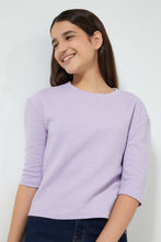 Load image into Gallery viewer, Redtag-Purple-3/4-Sleeve-Jacquard-Top-Plain-Senior-Girls-9 to 14 Years
