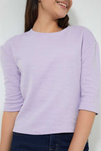 Load image into Gallery viewer, Redtag-Purple-3/4-Sleeve-Jacquard-Top-Plain-Senior-Girls-9 to 14 Years
