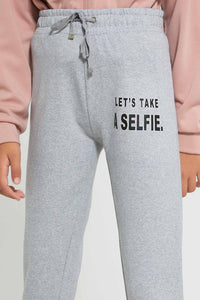 Redtag-Grey-Melange-Basic-Track-Pant-Joggers-Senior-Girls-9 to 14 Years