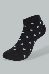 Redtag-Black/Grey/White-Heart-Polka-Printed-Ankle-Socks-(5-Pack)-Ankle-Length-Women's-