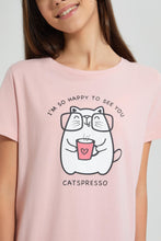 Load image into Gallery viewer, Redtag-Pink-Cat-Chest-Print-NighT-Shirt-Nightshirts-Senior-Girls-9 to 14 Years
