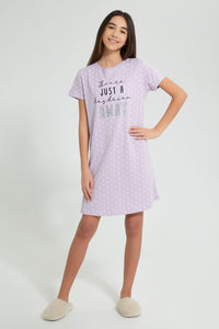 Redtag-Purple-Polka-Dots-Print-NighT-Shirt-Nightshirts-Senior-Girls-9 to 14 Years