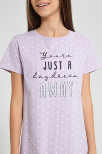 Redtag-Purple-Polka-Dots-Print-NighT-Shirt-Nightshirts-Senior-Girls-9 to 14 Years