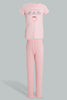 Redtag-Pink/Black-Tea-Chest-Print-Top-And-Pink/White-Overall-Star-Print-Pjset-Pyjama-Sets-Senior-Girls-9 to 14 Years